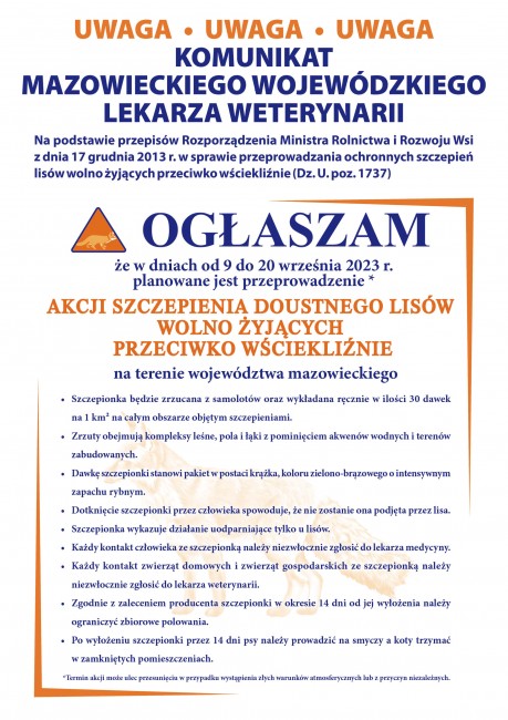 Informacja o akcji szczepienia doustnego lisów wolnożyjących